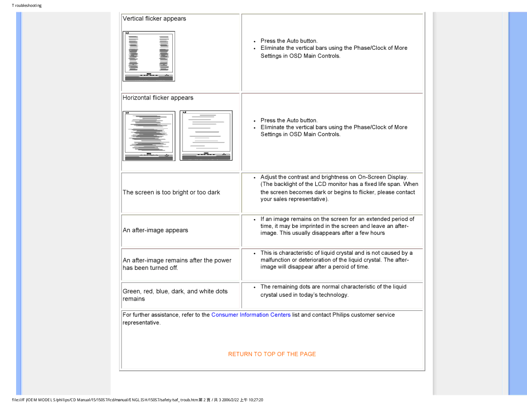 Philips 150S7 user manual Vertical flicker appears 