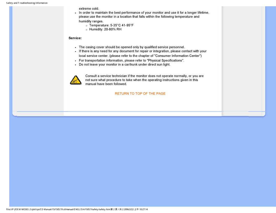 Philips 150S7 user manual Service, Return to TOP 
