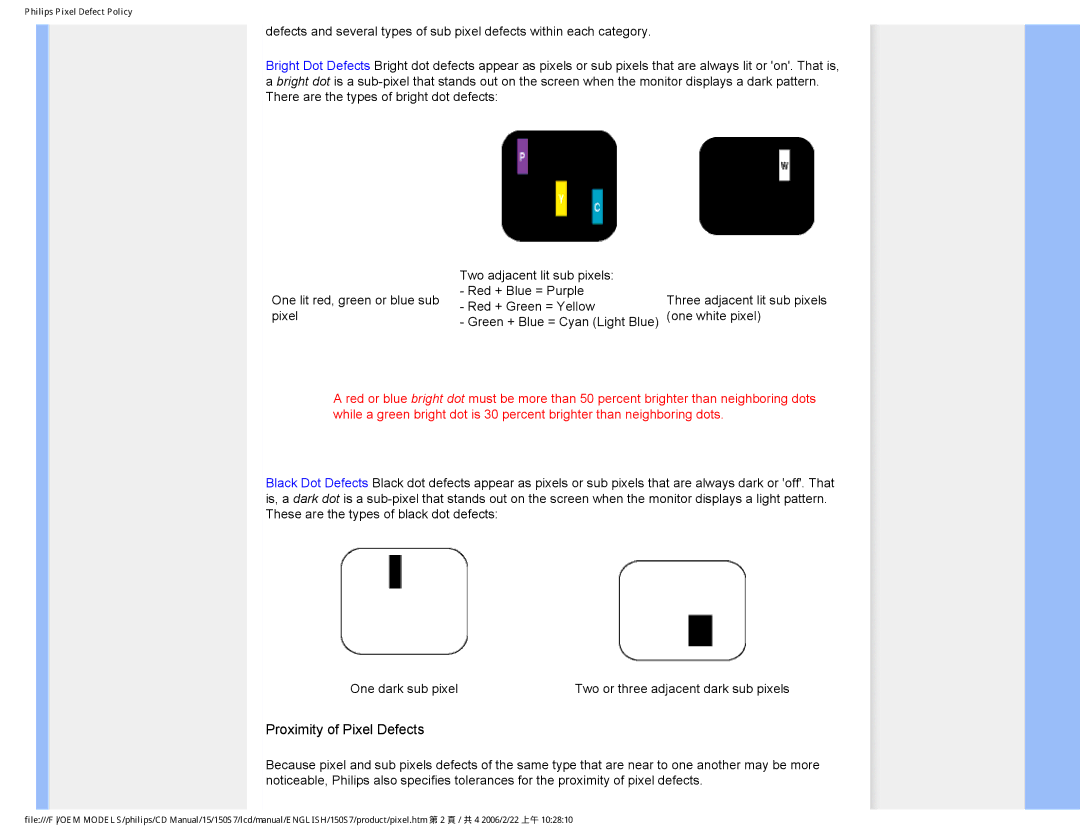 Philips 150S7 user manual Proximity of Pixel Defects 