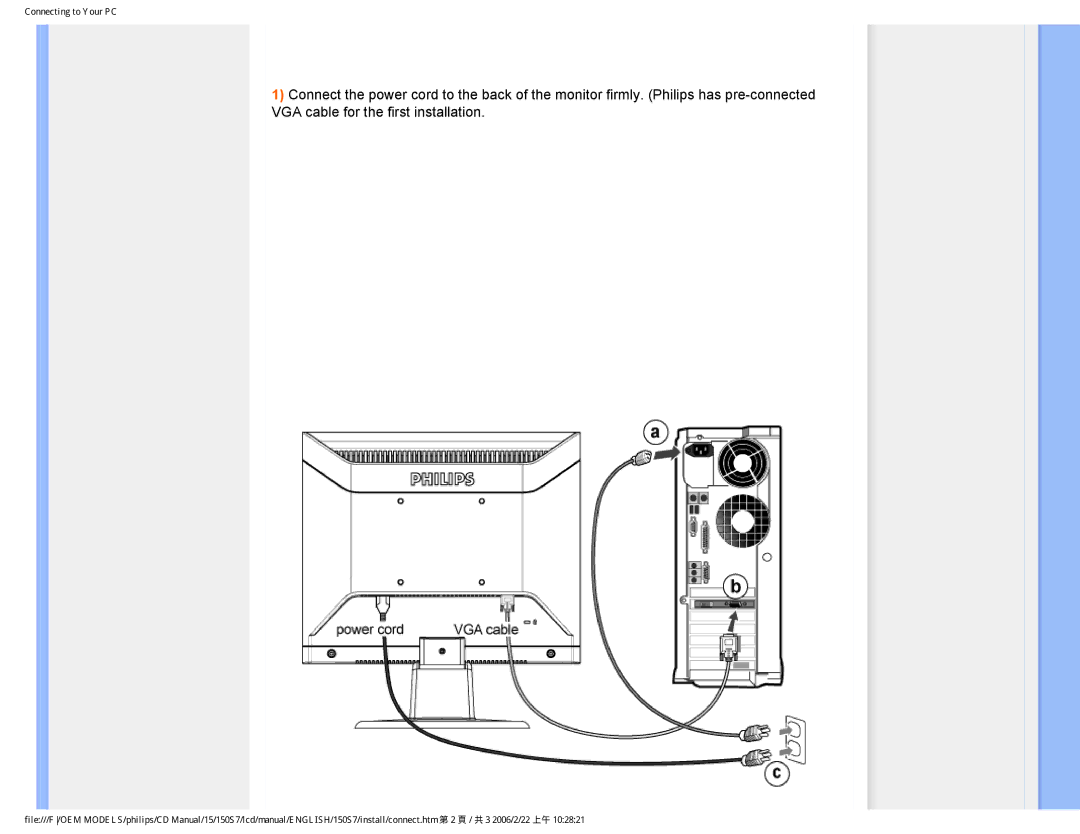 Philips 150S7 user manual Connecting to Your PC 