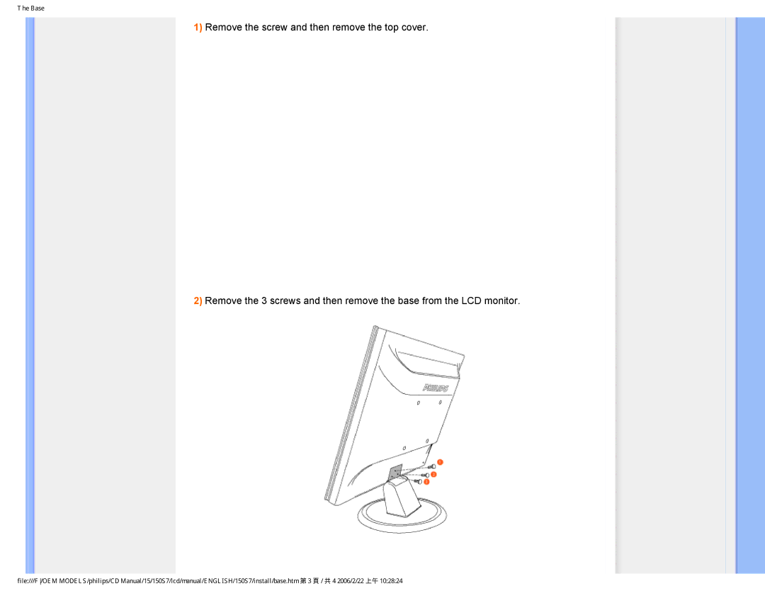 Philips 150S7 user manual Base 