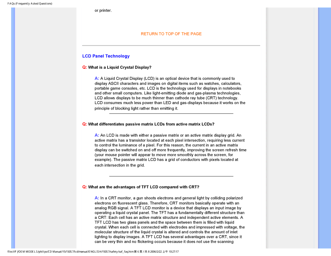 Philips 150S7 user manual LCD Panel Technology, What is a Liquid Crystal Display? 