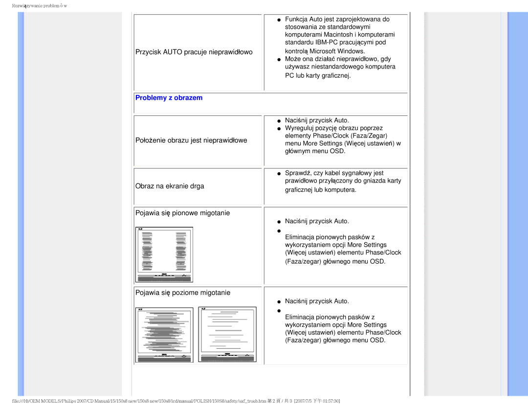 Philips 150S8 user manual Problemy z obrazem 