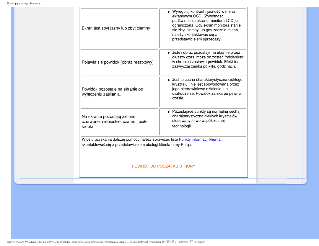 Philips 150S8 user manual Powrót do Początku Strony 