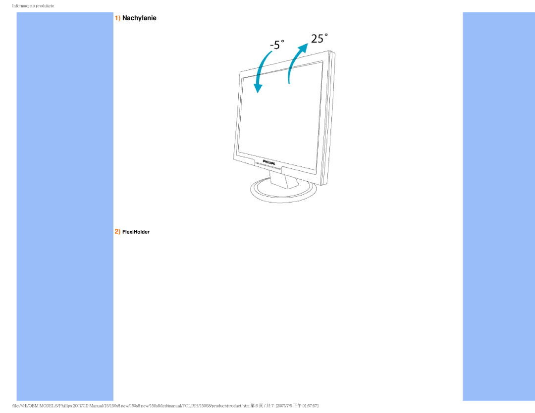 Philips 150S8 user manual Nachylanie, FlexiHolder 