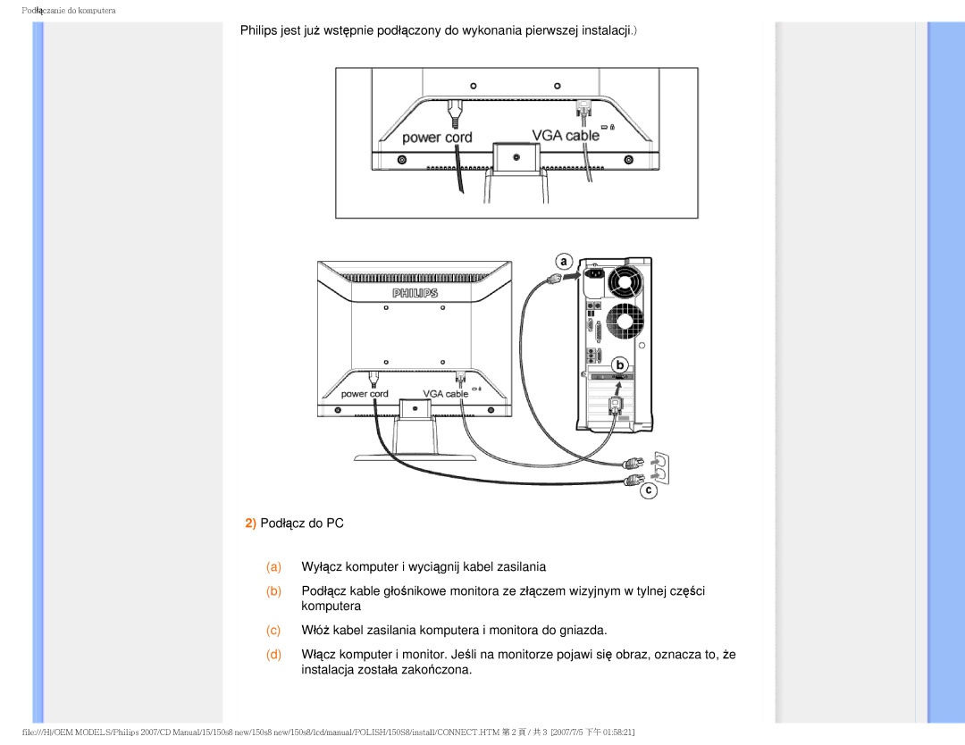 Philips 150S8 user manual Podłączanie do komputera 