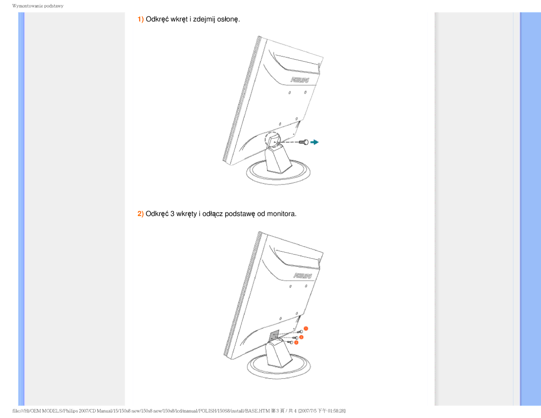 Philips 150S8 user manual Wymontowanie podstawy 