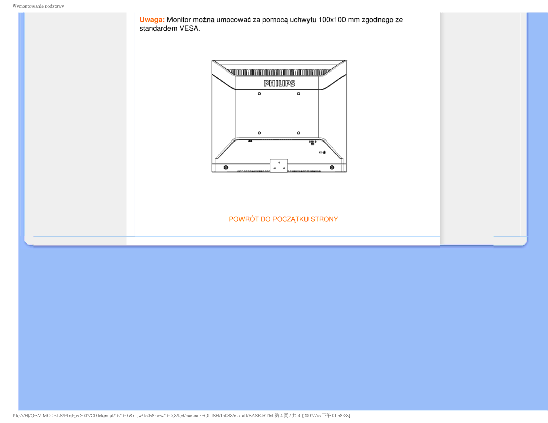 Philips 150S8 user manual Powrót do Początku Strony 