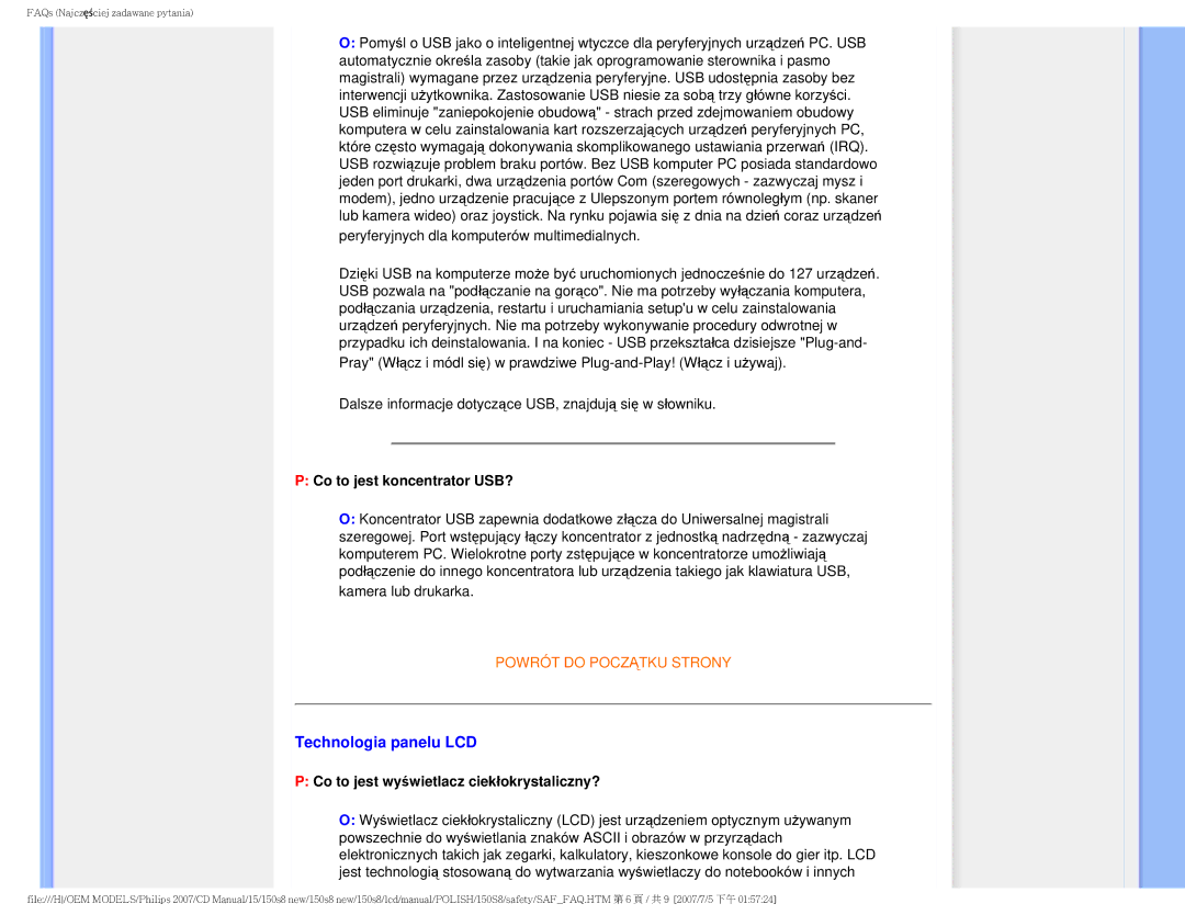 Philips 150S8 user manual Technologia panelu LCD, Co to jest koncentrator USB?, Co to jest wyświetlacz ciekłokrystaliczny? 