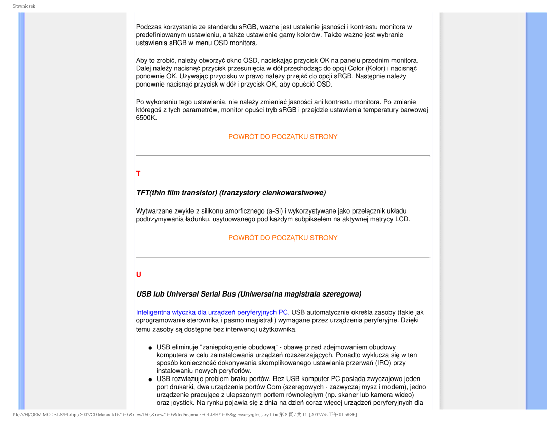 Philips 150S8 user manual TFTthin film transistor tranzystory cienkowarstwowe 