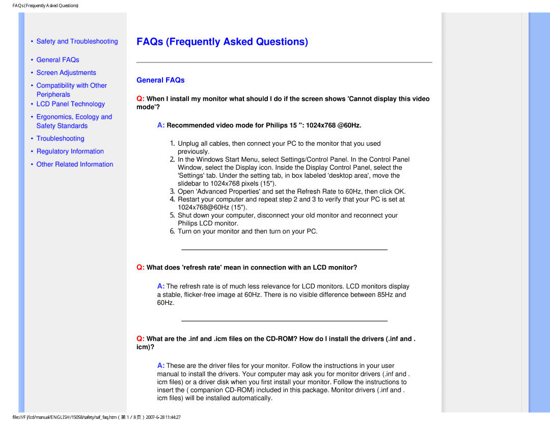 Philips 150S8 user manual FAQs Frequently Asked Questions, General FAQs 