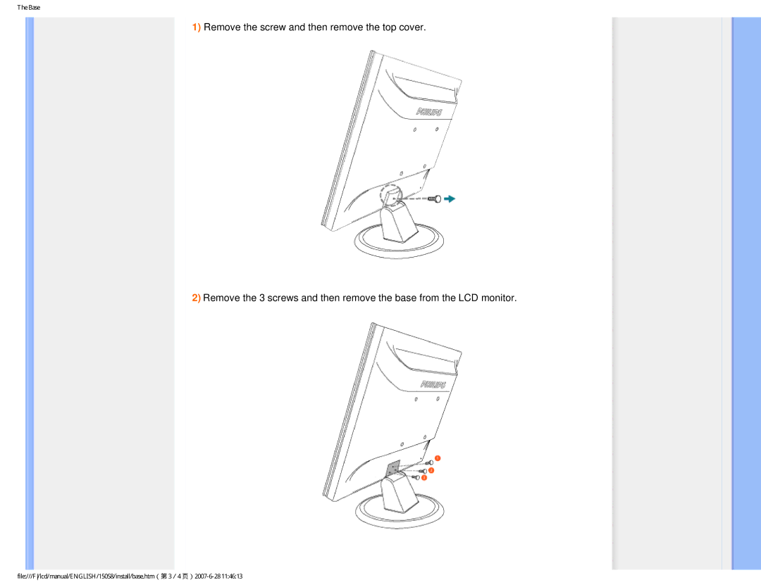 Philips 150S8 user manual Base 