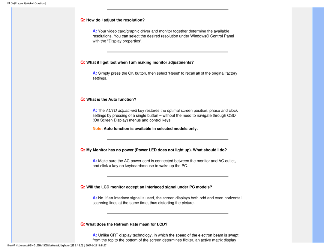 Philips 150S8 user manual How do I adjust the resolution?, What if I get lost when I am making monitor adjustments? 