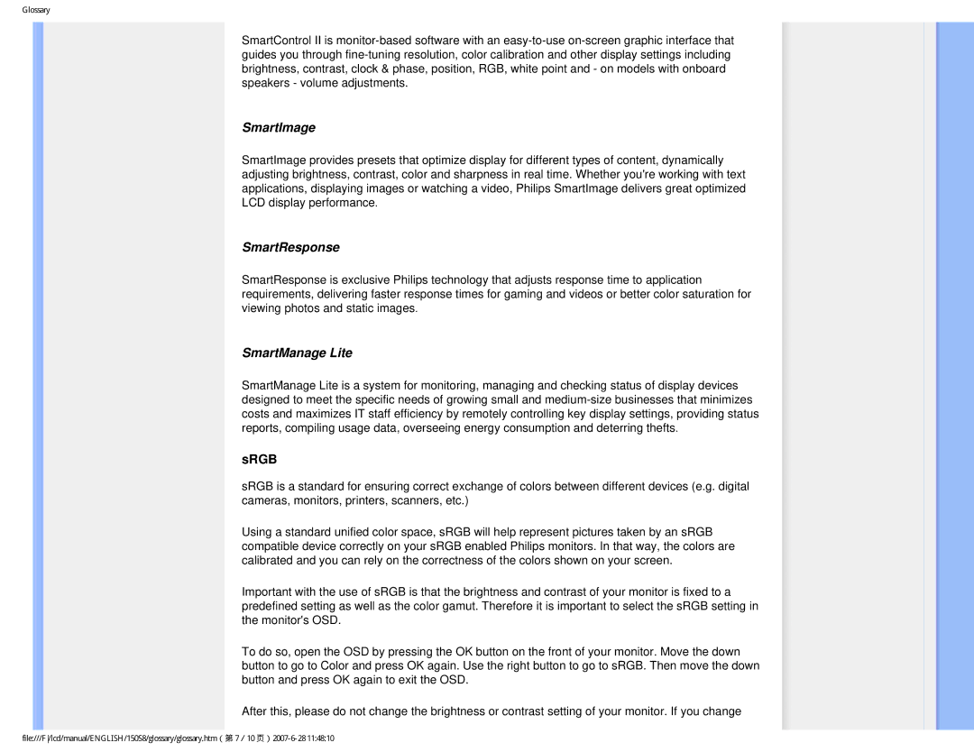 Philips 150S8 user manual SmartImage, SmartResponse, SmartManage Lite 