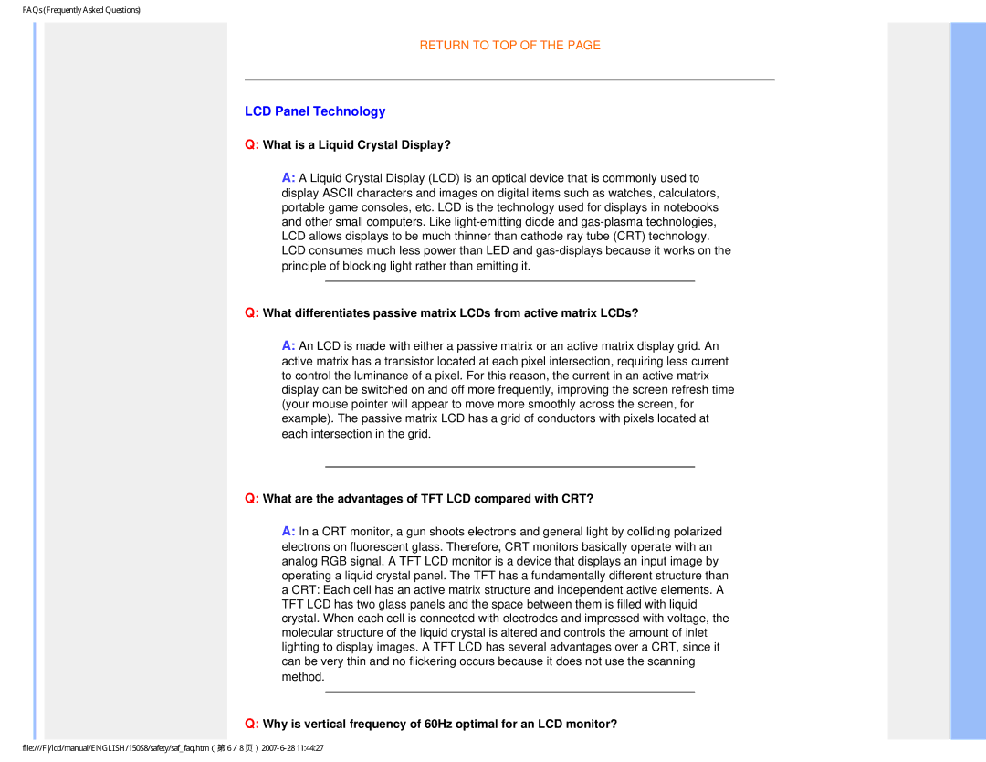 Philips 150S8 user manual LCD Panel Technology, What is a Liquid Crystal Display? 