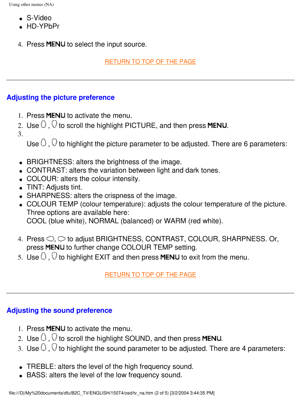 Philips 150T4 manual Adjusting the picture preference 