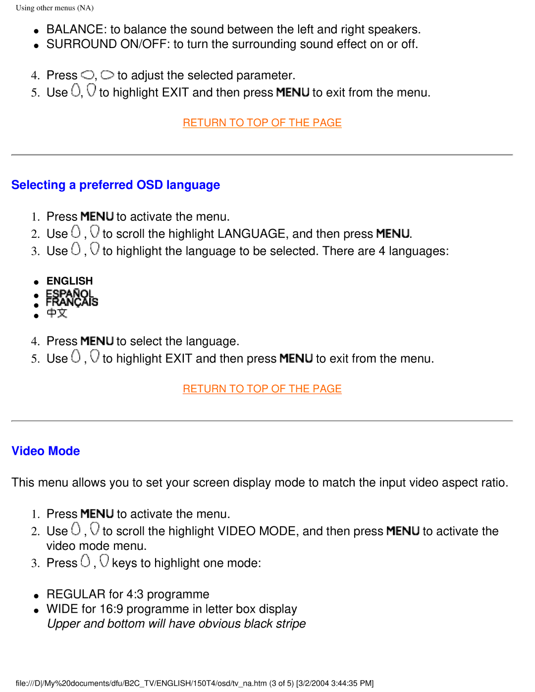 Philips 150T4 manual Selecting a preferred OSD language 