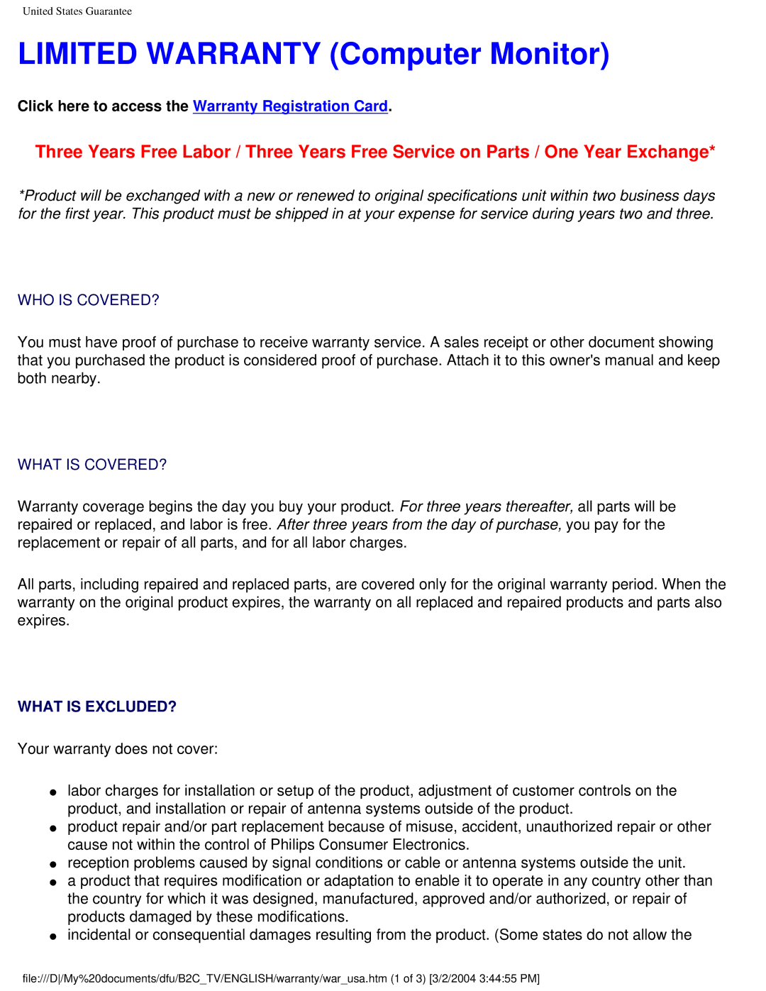 Philips 150T4 manual Limited Warranty Computer Monitor, WHO is COVERED? What is COVERED? 