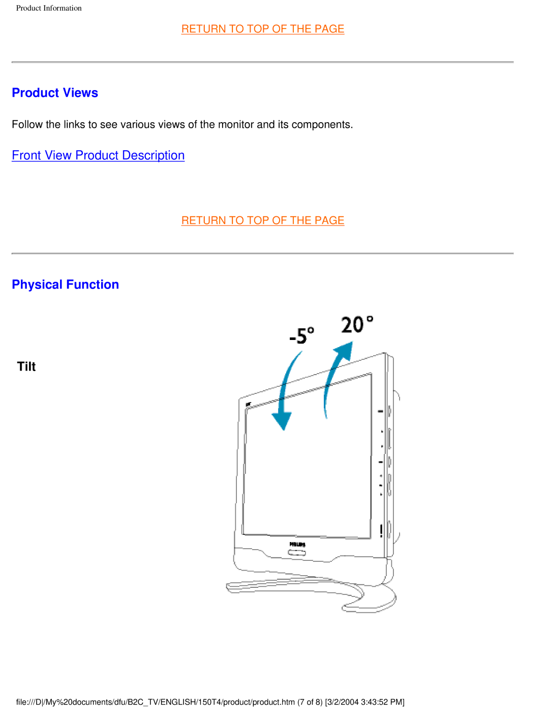 Philips 150T4 manual Product Views, Physical Function 