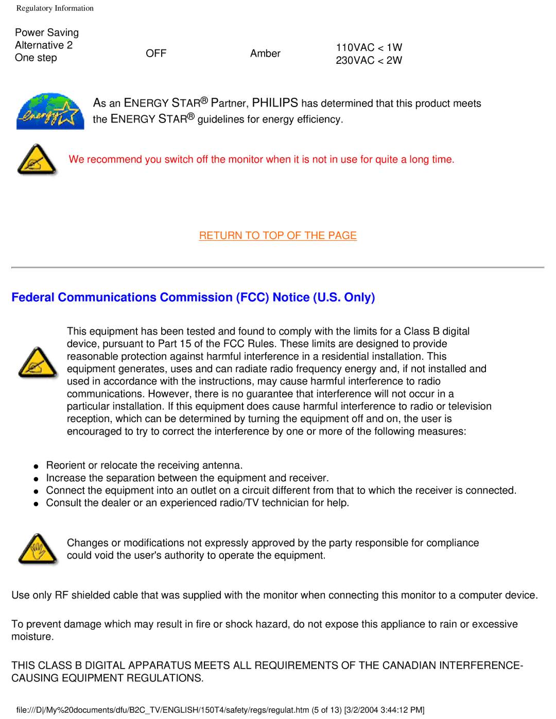 Philips 150T4 manual Federal Communications Commission FCC Notice U.S. Only, Off 