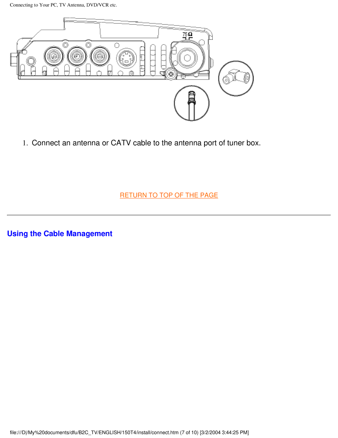 Philips 150T4 manual Using the Cable Management 