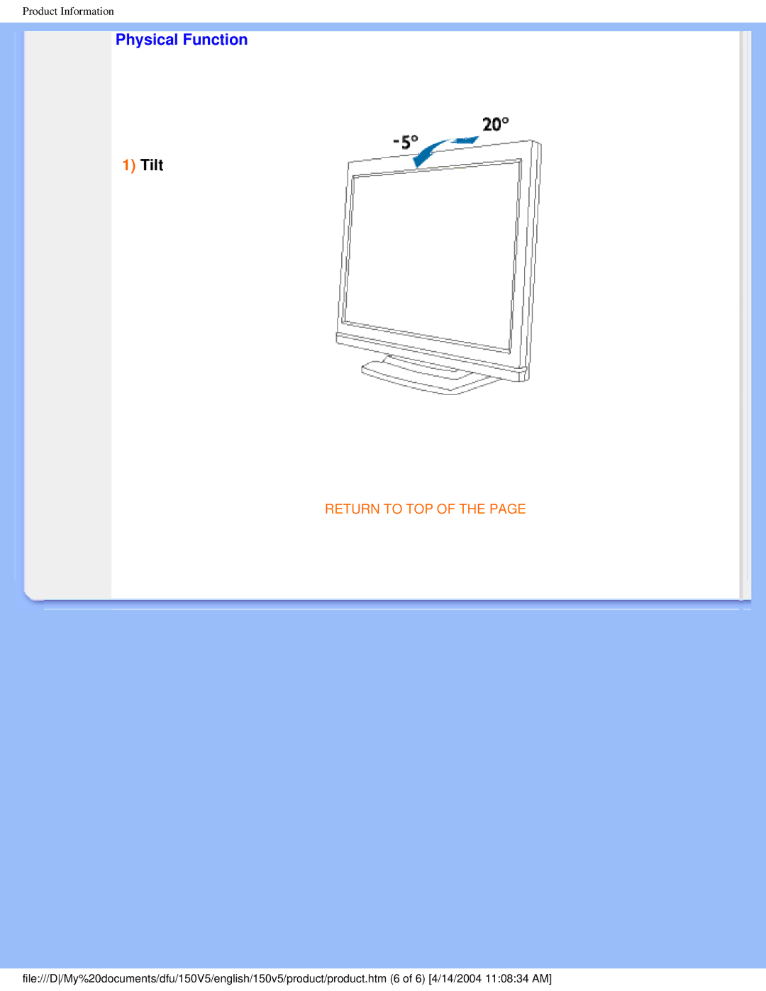 Philips 150V5 user manual Physical Function 