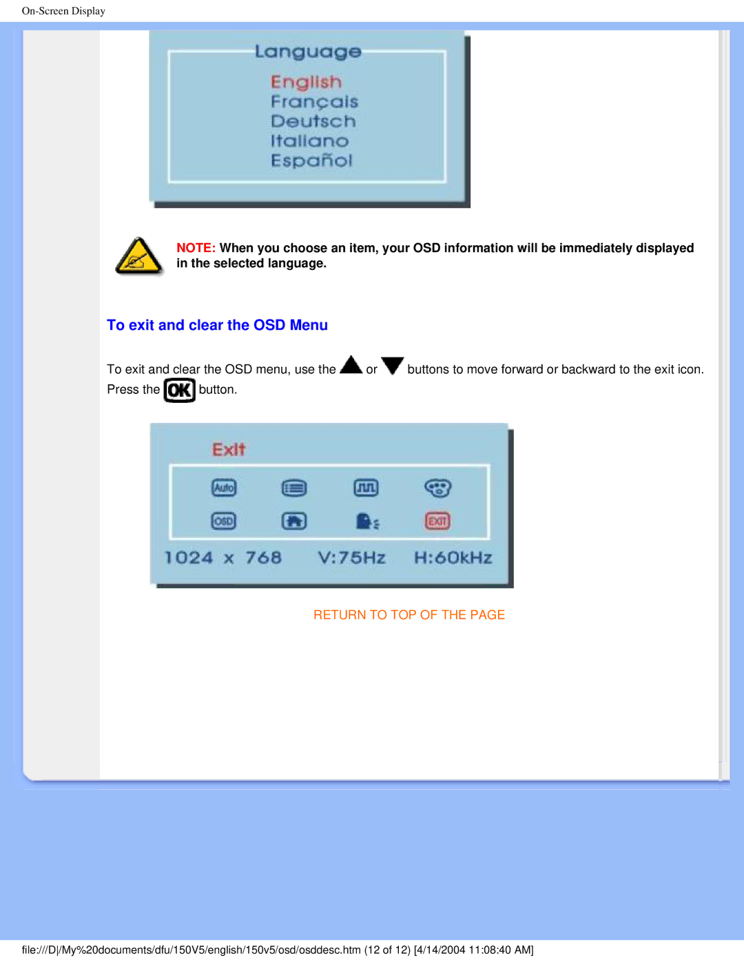 Philips 150V5 user manual To exit and clear the OSD Menu 