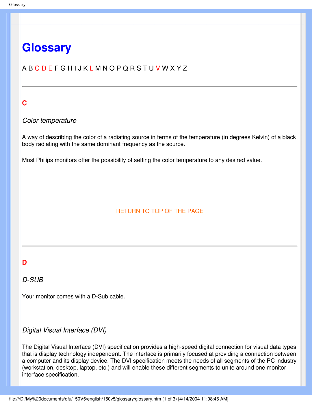 Philips 150V5 user manual Glossary 