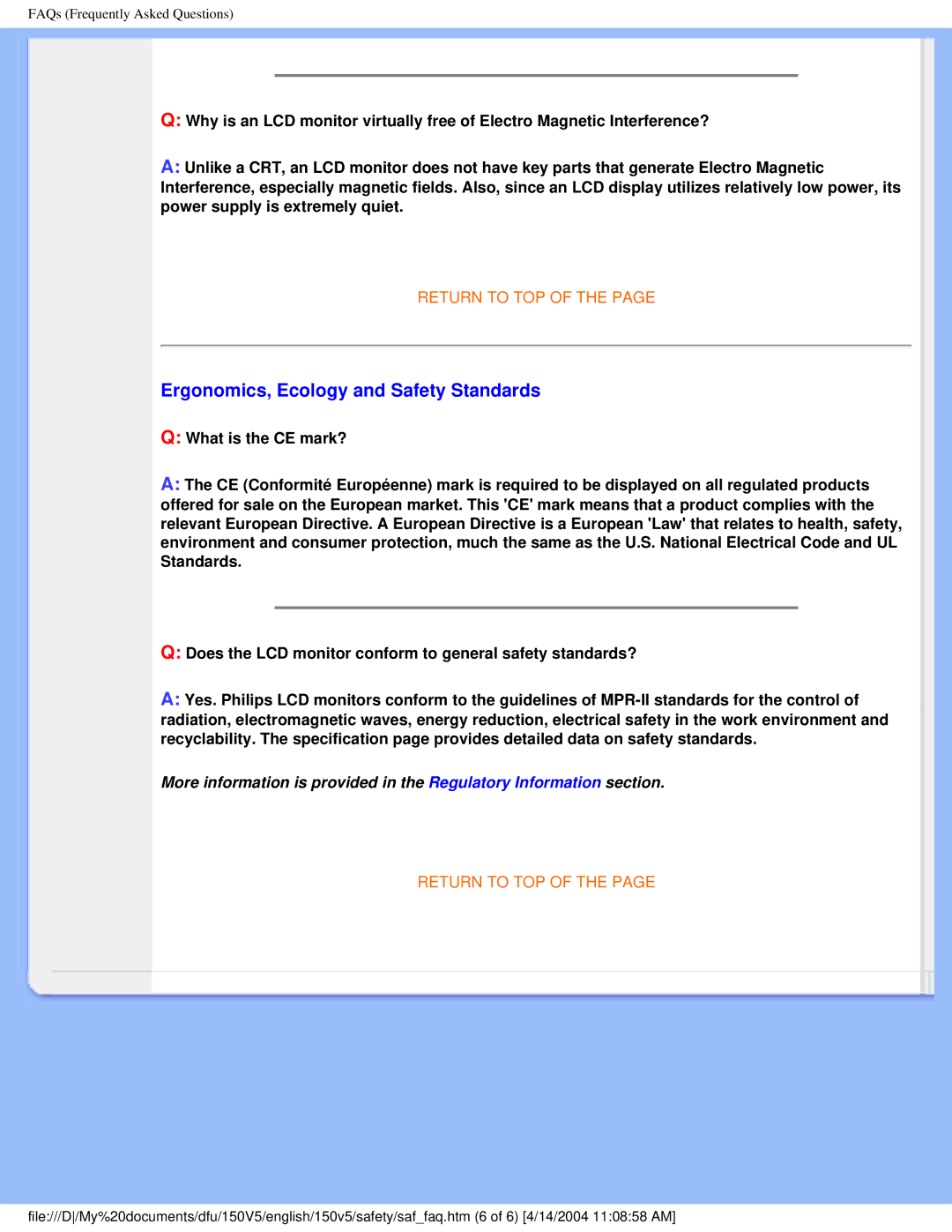 Philips 150V5 user manual Ergonomics, Ecology and Safety Standards 