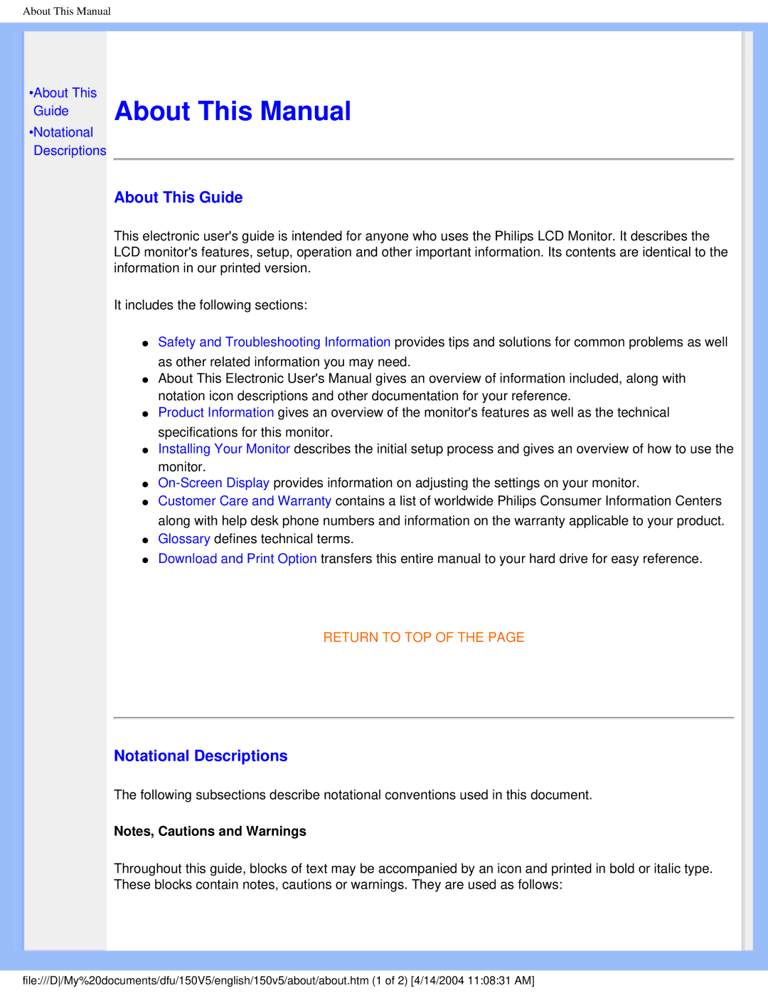 Philips 150V5 user manual About This Guide, Notational Descriptions 