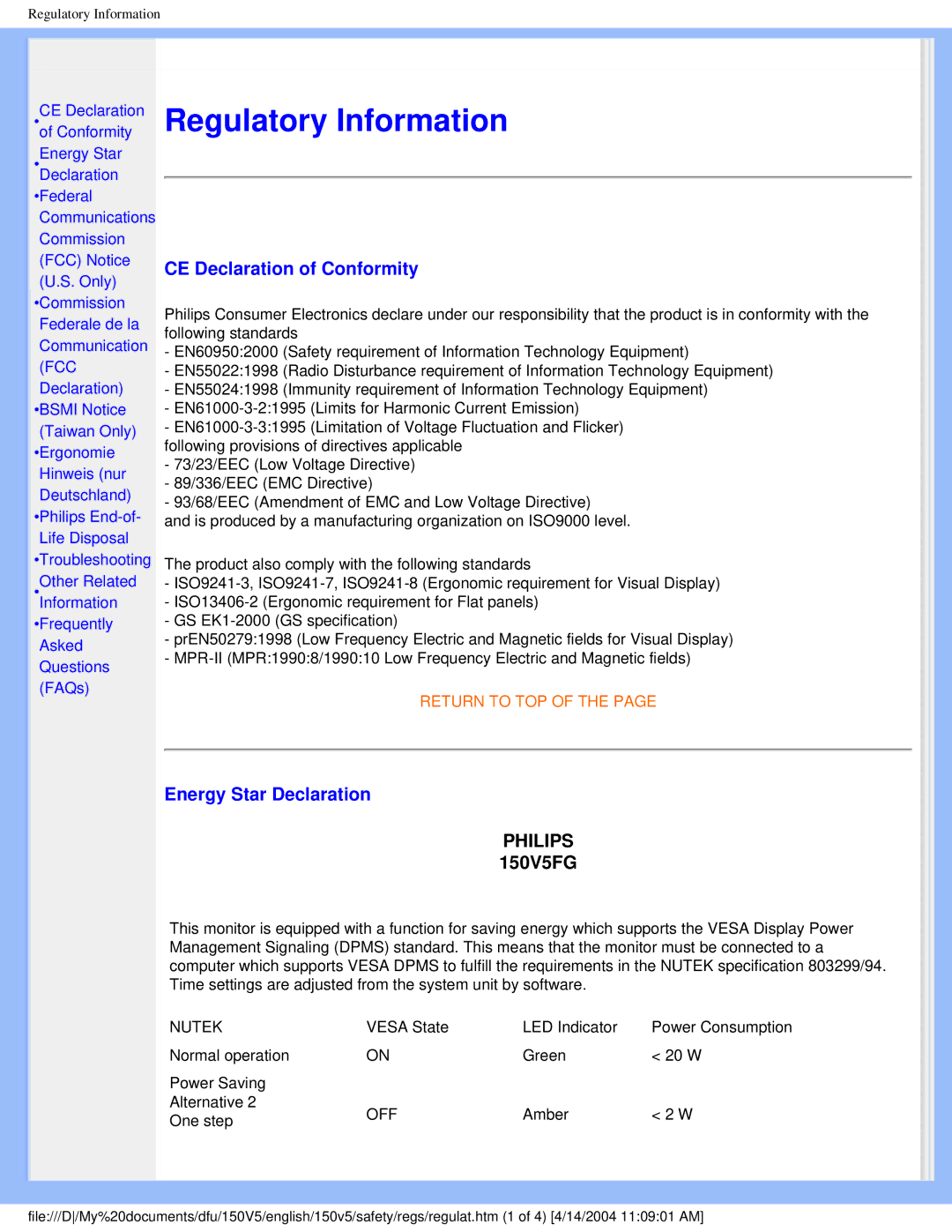 Philips 150V5 user manual CE Declaration of Conformity, Energy Star Declaration 