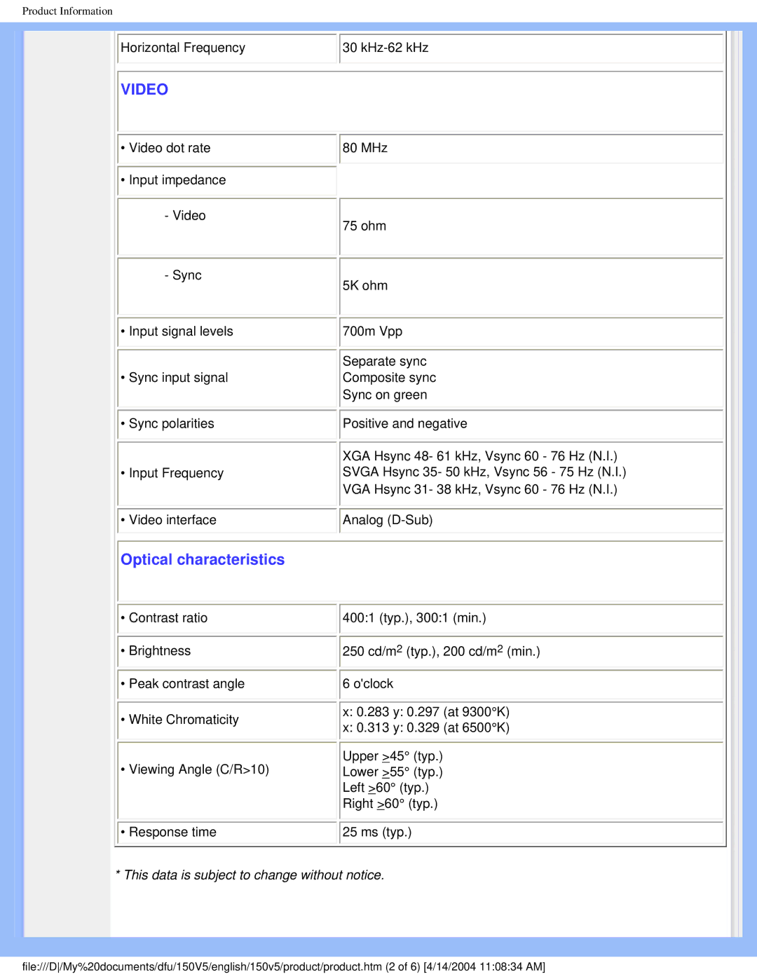 Philips 150V5 user manual Video 