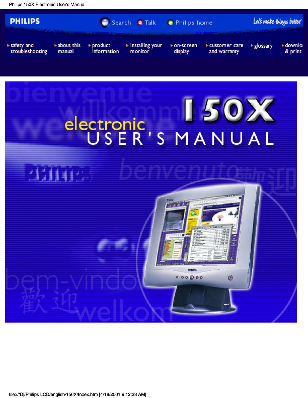 Philips user manual file///D/Philips LCD/english/150X/Index.htm 4/18/2001 91223 AM 