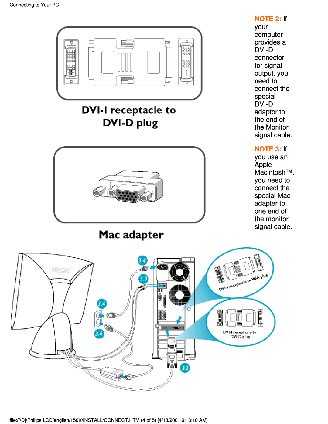 Philips 150X user manual NOTE 2 If, Connecting to Your PC 