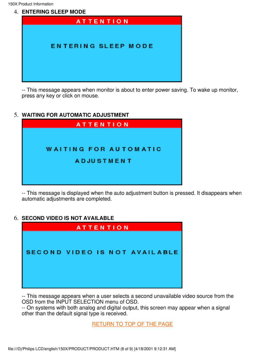 Philips 150X user manual Entering Sleep Mode 