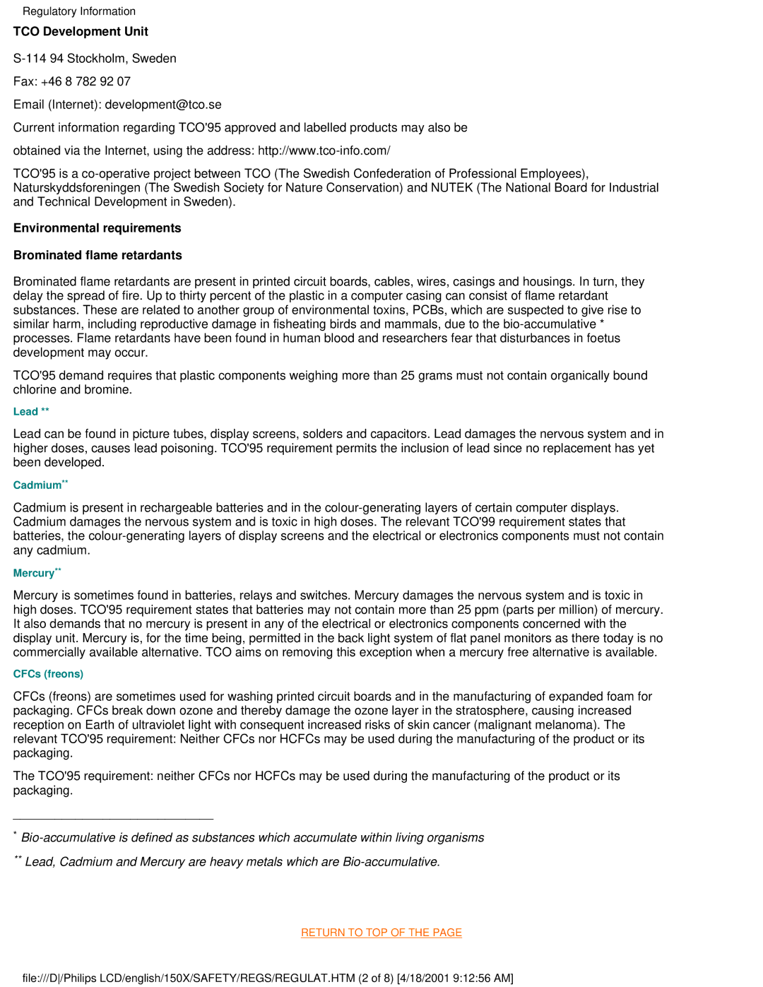 Philips 150X user manual TCO Development Unit 