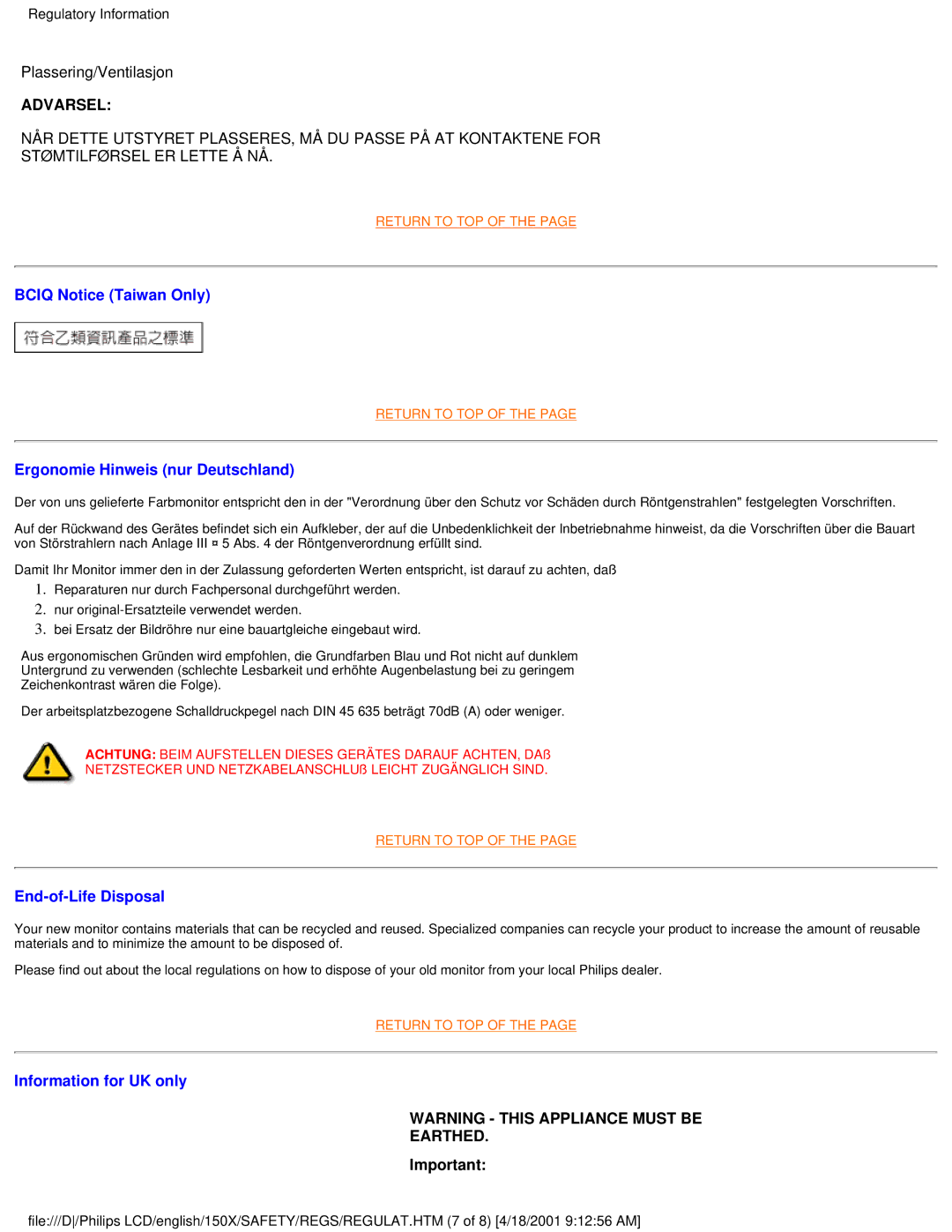 Philips 150X user manual Earthed 