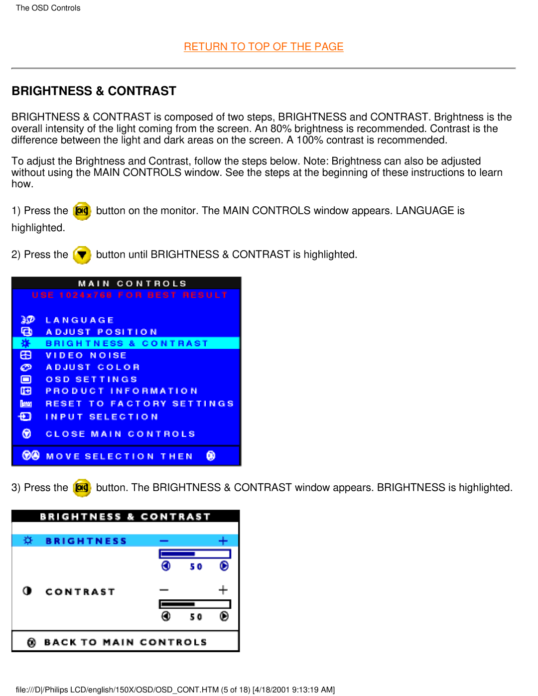 Philips 150X user manual Brightness & Contrast 