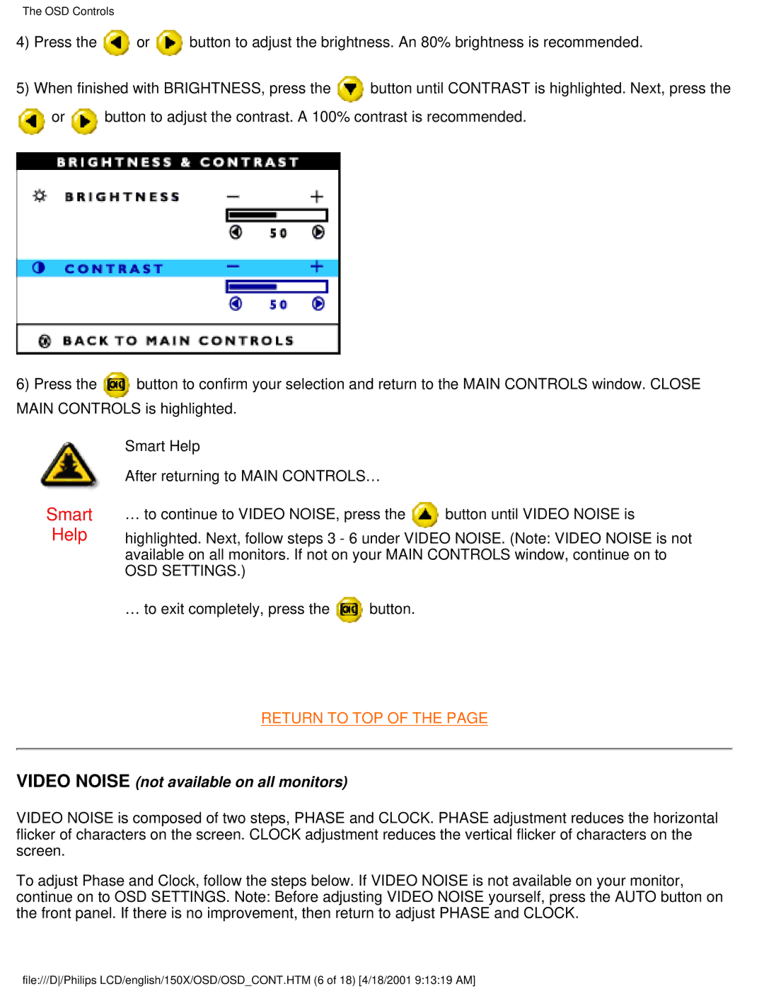 Philips 150X user manual Video Noise not available on all monitors 