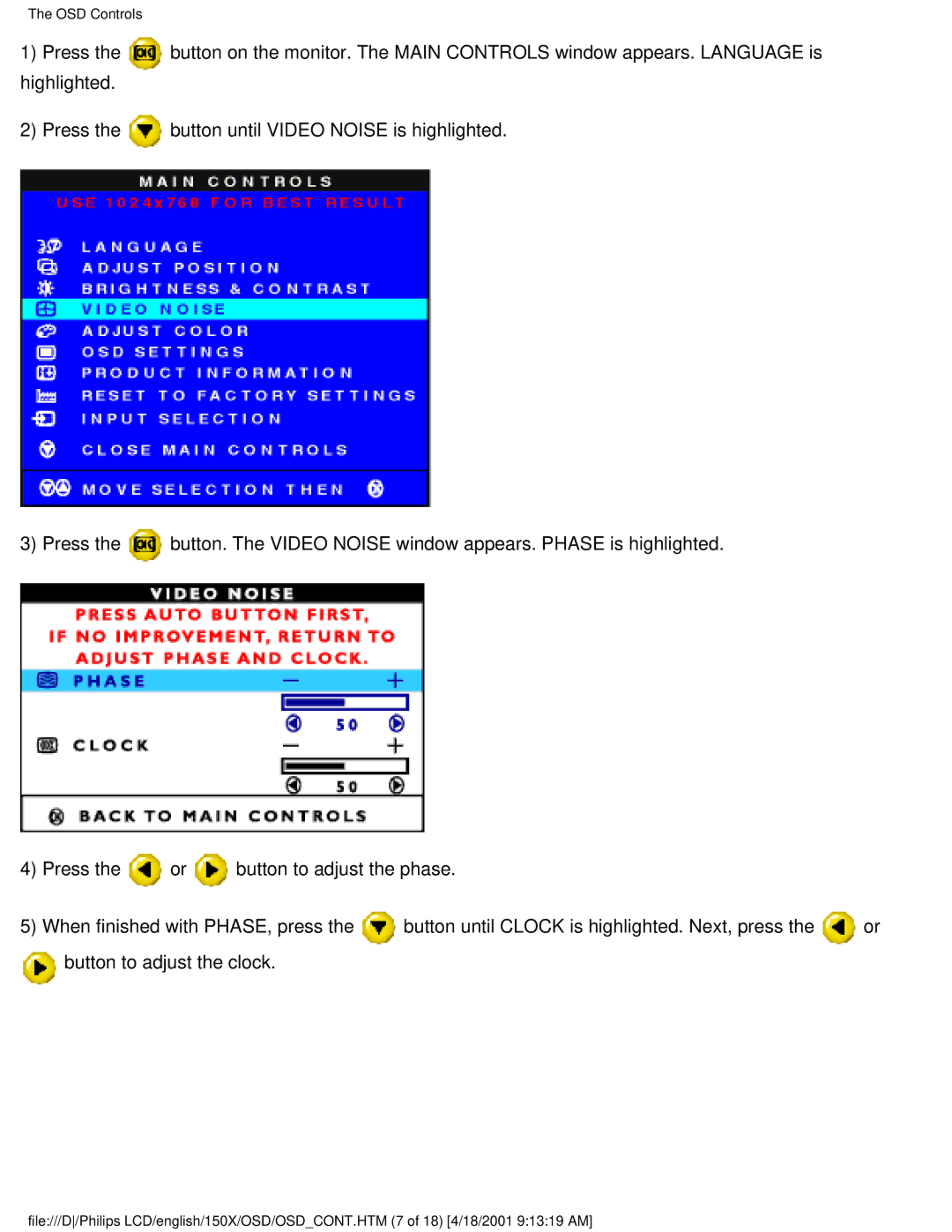 Philips 150X user manual OSD Controls 