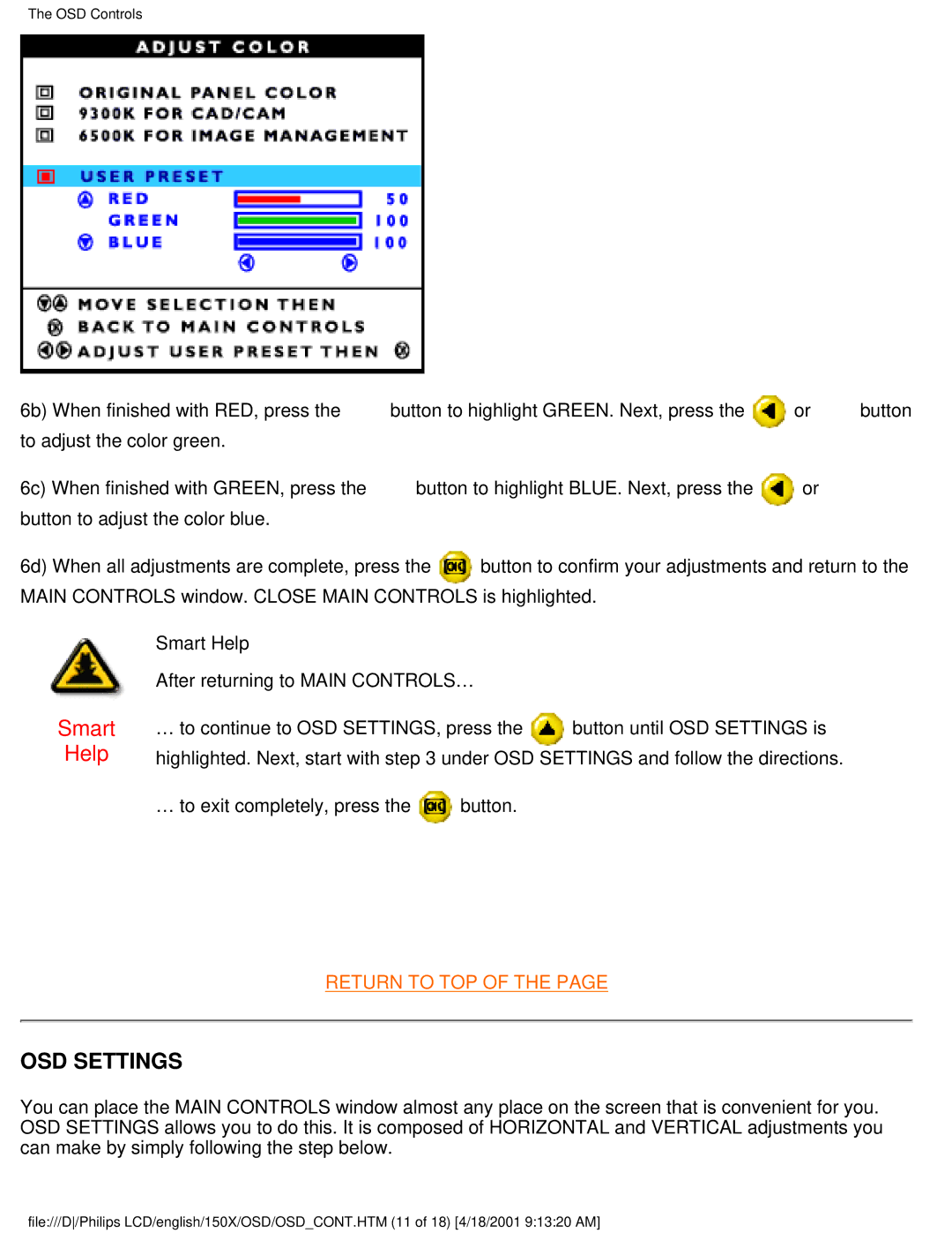 Philips 150X user manual OSD Settings 