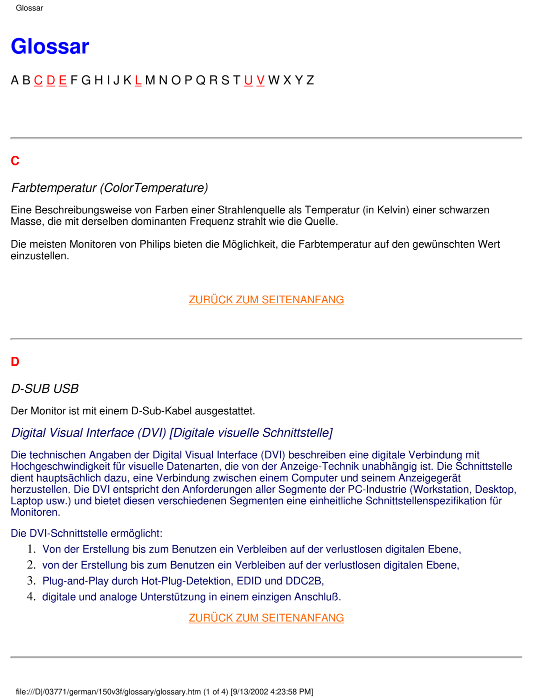 Philips 150S3, 150X3, 150B3, 150V4, 150V3 user manual Glossar, Farbtemperatur ColorTemperature 