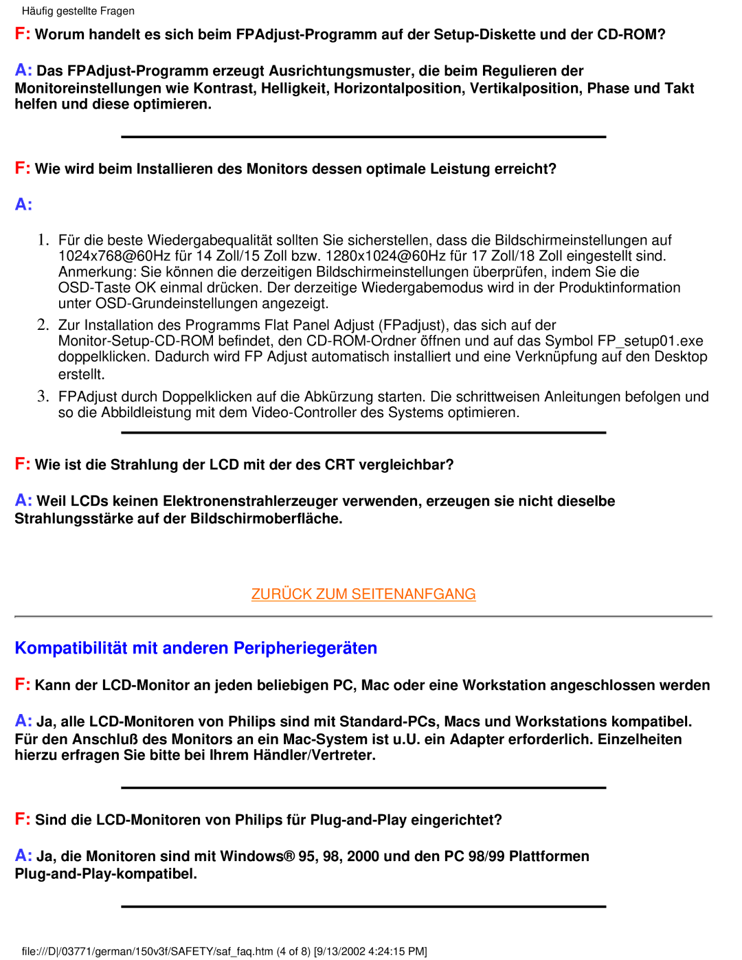 Philips 150S3, 150X3, 150B3, 150V4, 150V3 user manual Kompatibilität mit anderen Peripheriegeräten 