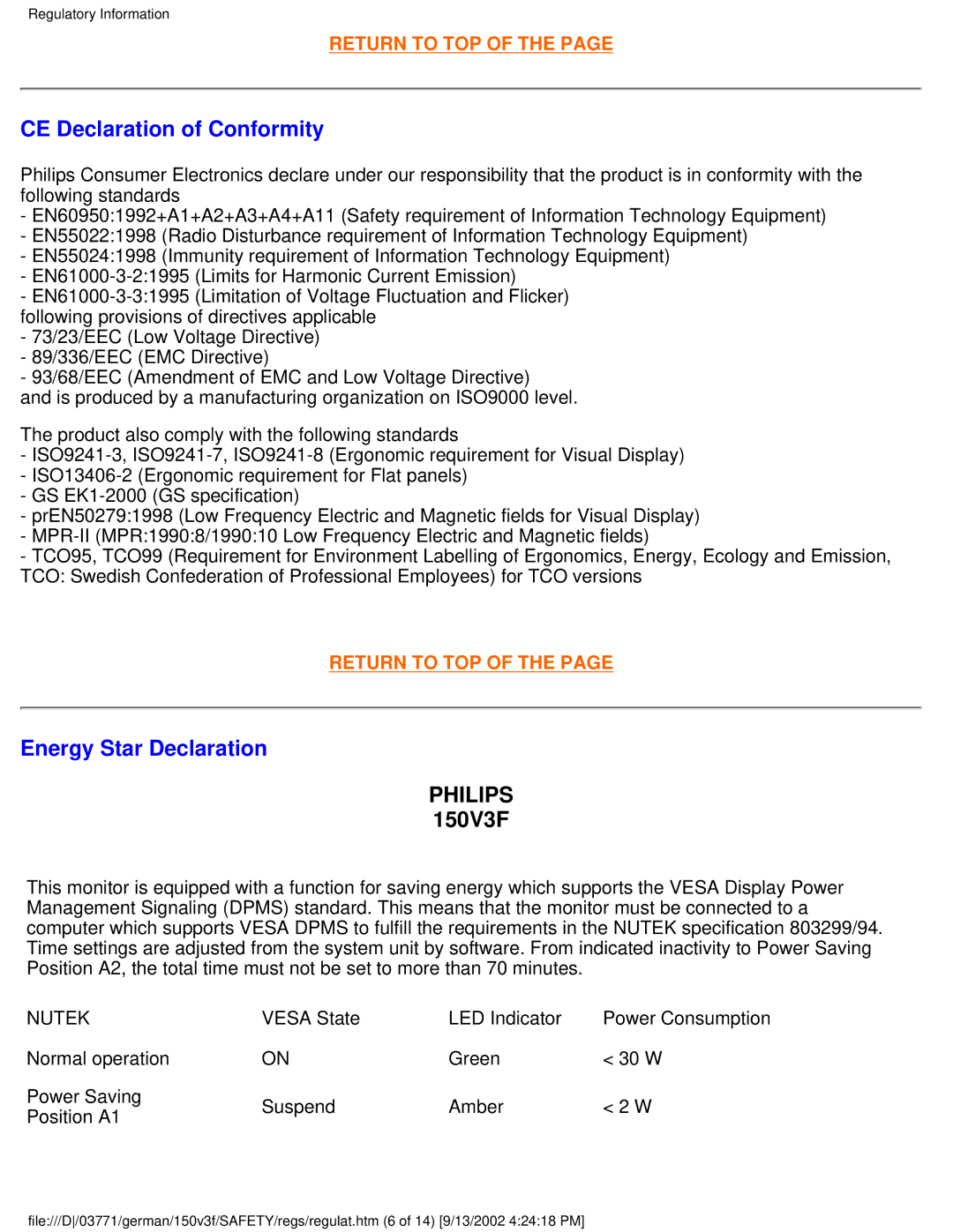 Philips 150V3, 150X3, 150S3, 150B3, 150V4 user manual CE Declaration of Conformity, Energy Star Declaration 