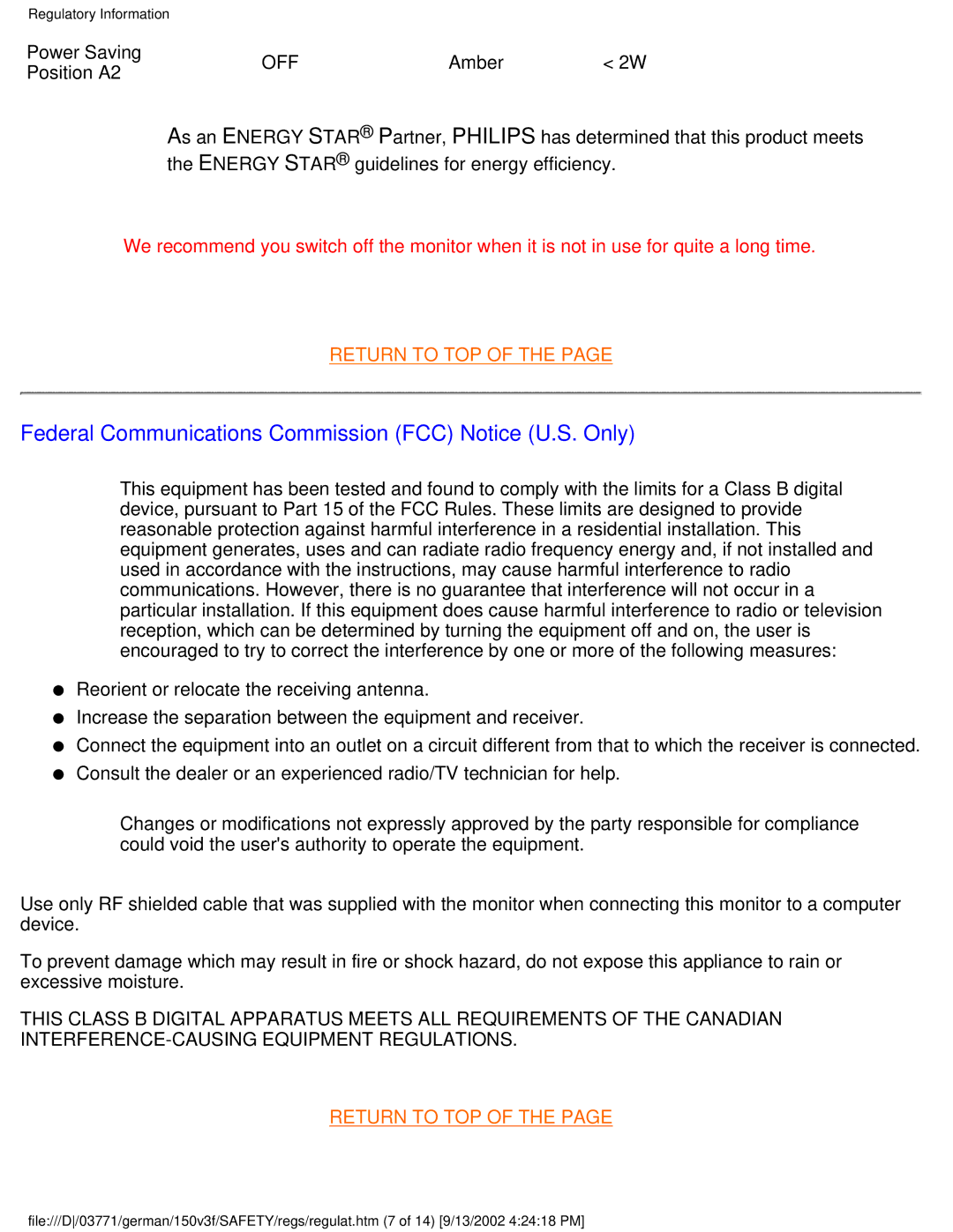 Philips 150X3, 150S3, 150B3, 150V4, 150V3 user manual Federal Communications Commission FCC Notice U.S. Only, Off 