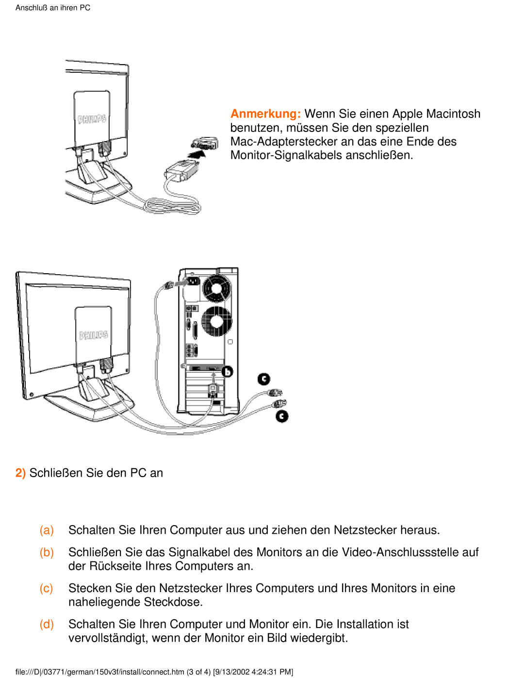 Philips 150V3, 150X3, 150S3, 150B3, 150V4 user manual Anschluß an ihren PC 