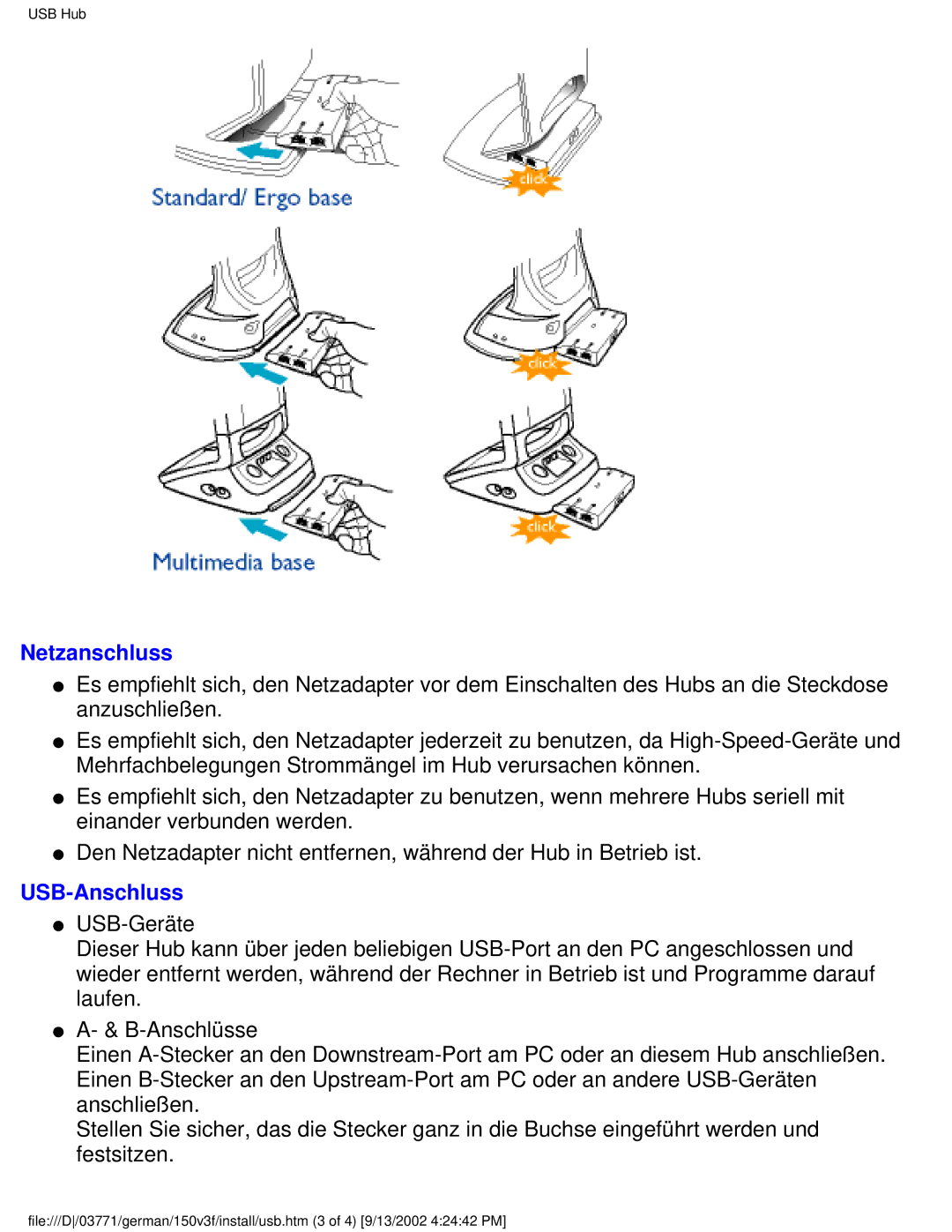 Philips 150S3, 150X3, 150B3, 150V4, 150V3 user manual Netzanschluss, USB-Anschluss 