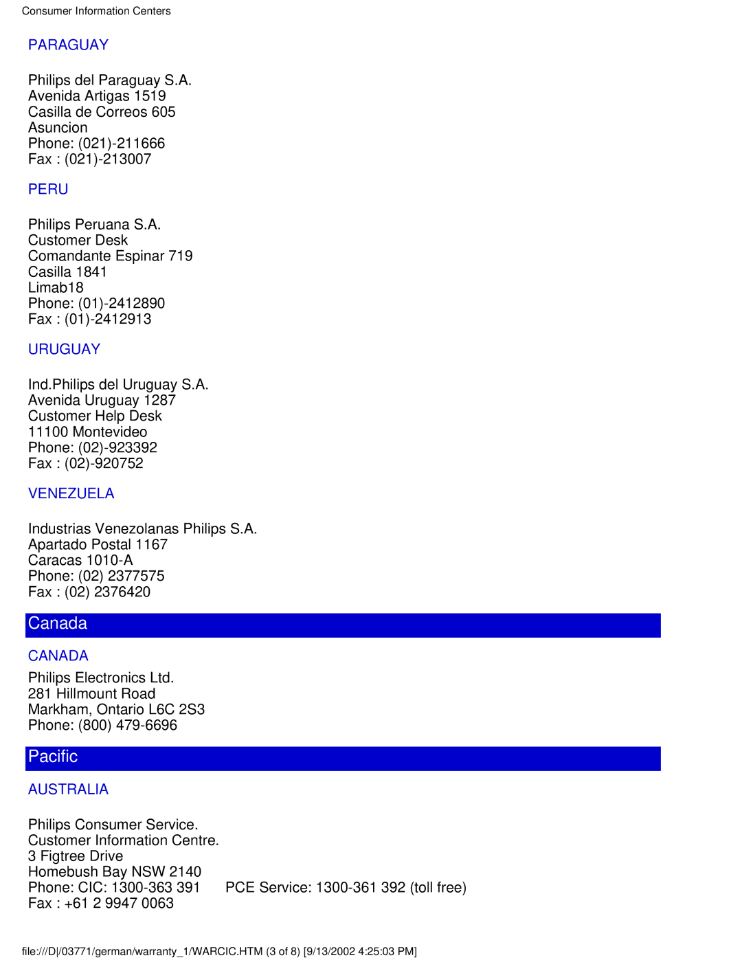 Philips 150B3, 150X3, 150S3, 150V4, 150V3 user manual Canada 