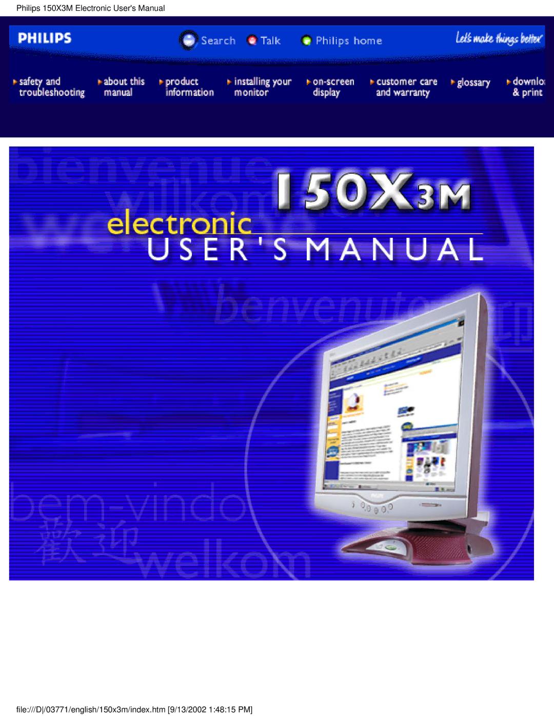 Philips 150X3M user manual File///D/03771/english/150x3m/index.htm 9/13/2002 14815 PM 