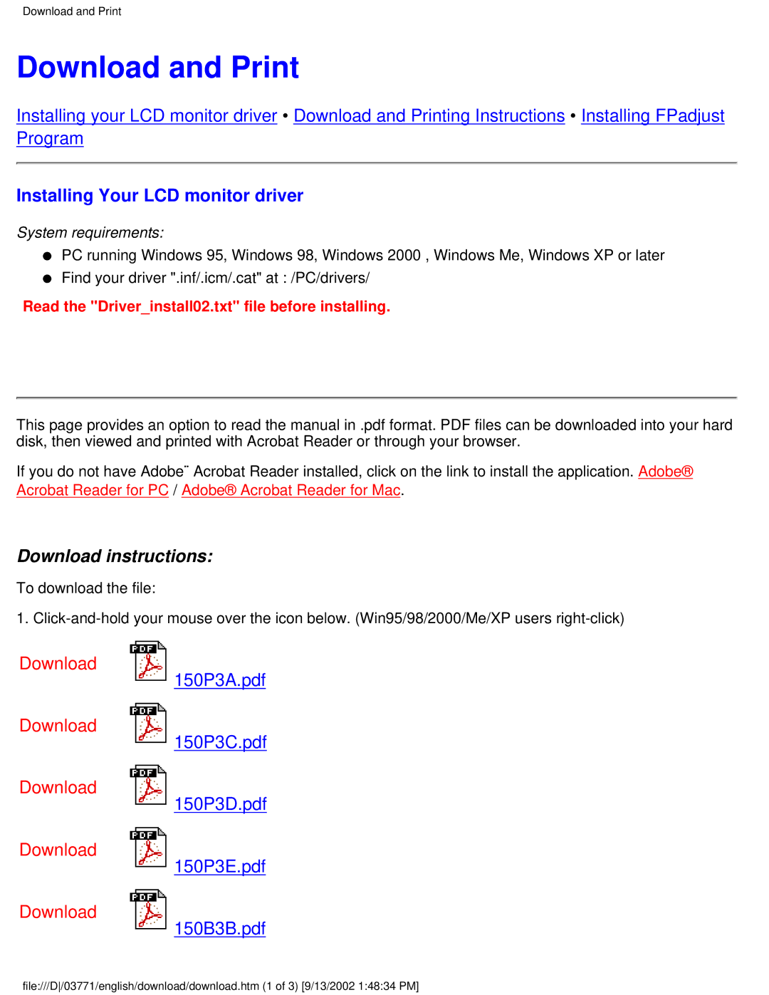 Philips 150X3M user manual Download and Print, Installing Your LCD monitor driver 